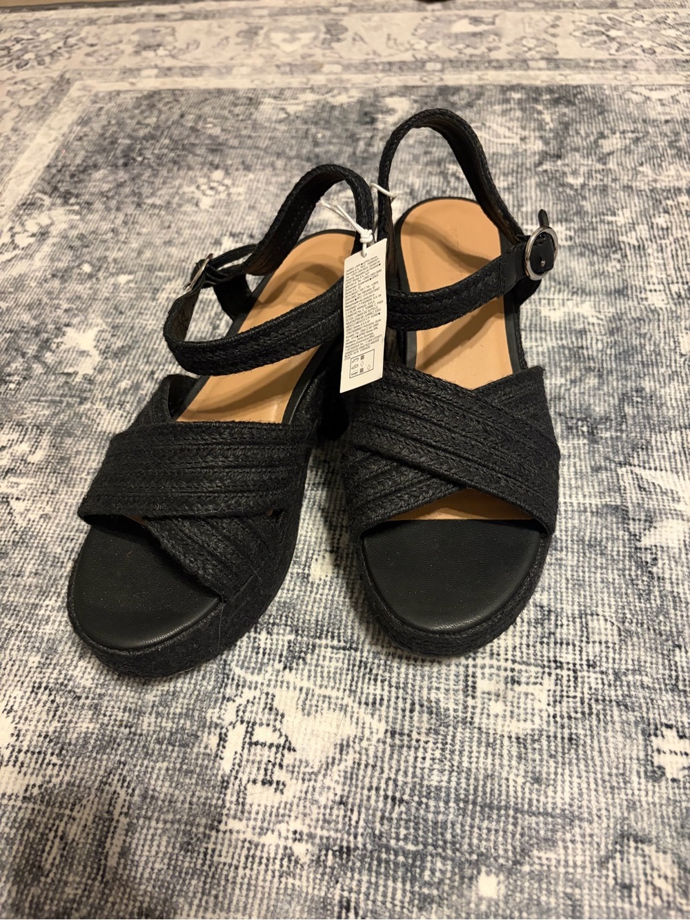 Old Navy Black Crisscross Ankle Strap Wedge Sandals